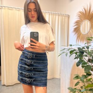 Kemer Detaylı Denim Etek