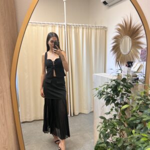 Tül Detaylı Midi Etek