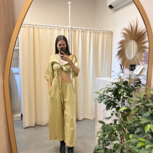 Saf Keten Kısa Paça Pantolon